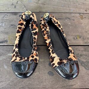 Tory Burch Animal Print Flats with Black Accents